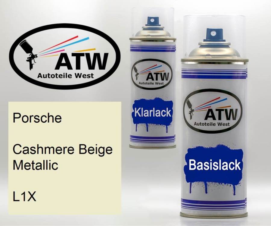 Porsche, Cashmere Beige Metallic, L1X: 400ml Sprühdose + 400ml Klarlack - Set, von ATW Autoteile West.